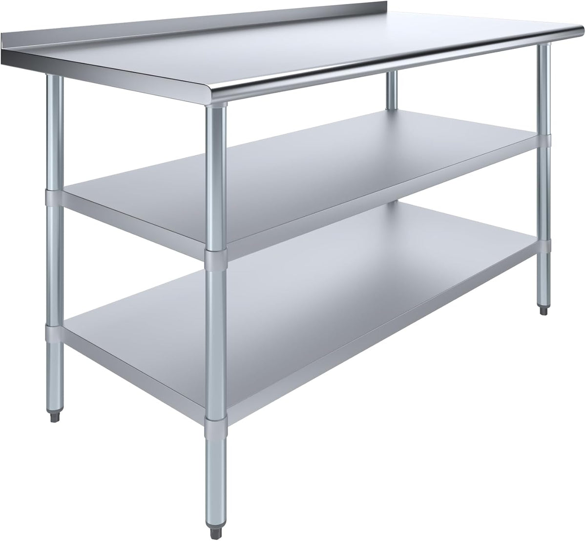 AmGood Stainless Steel Work Table with 1.5" Backsplash and 2 Shelves | M...