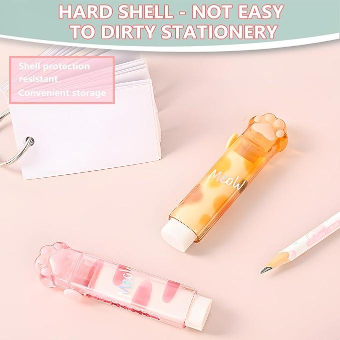 Retractable Pencil Eraser, Cute Erasers, Kawaii Cat Paw Eraser, Suitable - Image 7