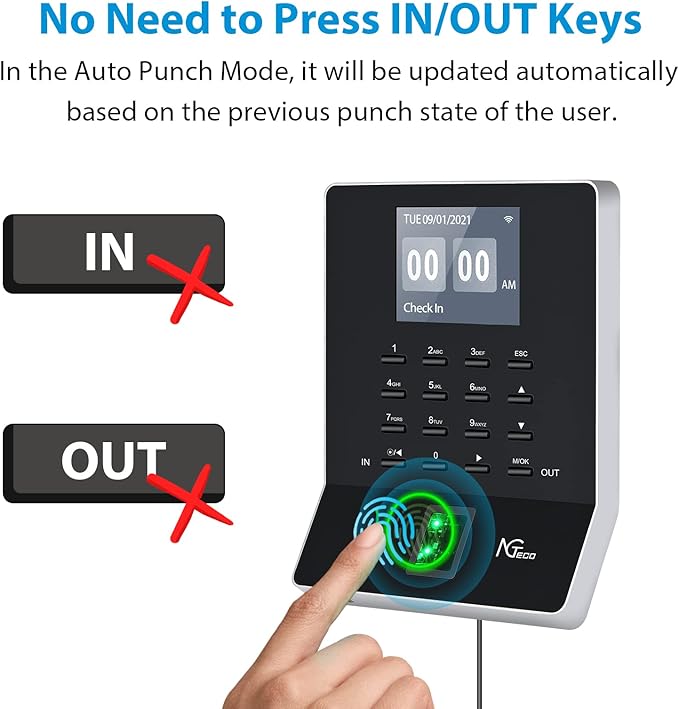 NGTeco APP Time Clock, Fingerprint & PIN Times Clock - Image 7