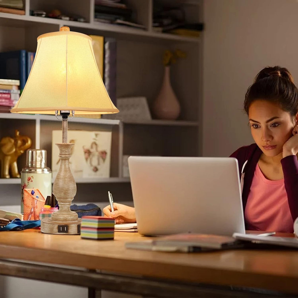 LALISU Farmhouse Table Lamp Touch Control 3-Way Table Lamp with USB Charge