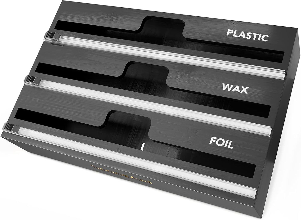 SpaceAid WrapNeat 3 in 1 Wrap Organizer with Cutter and Labels, Plastic Wrap,...
