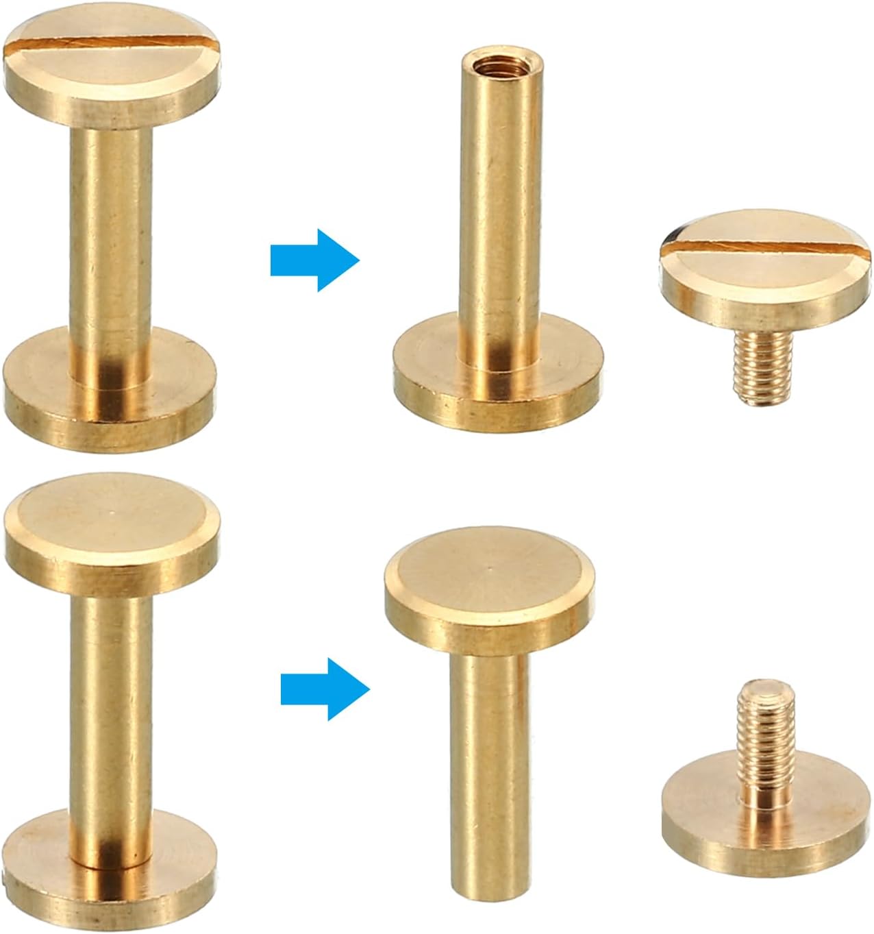 PATIKIL 25 Sets Chicago Screws, M4x16mm Chicago Screw Slotted Binding Post Screw Bolts Rivets Brass Fasteners Connectors for Leather Belt Scrapbook Photo Albums