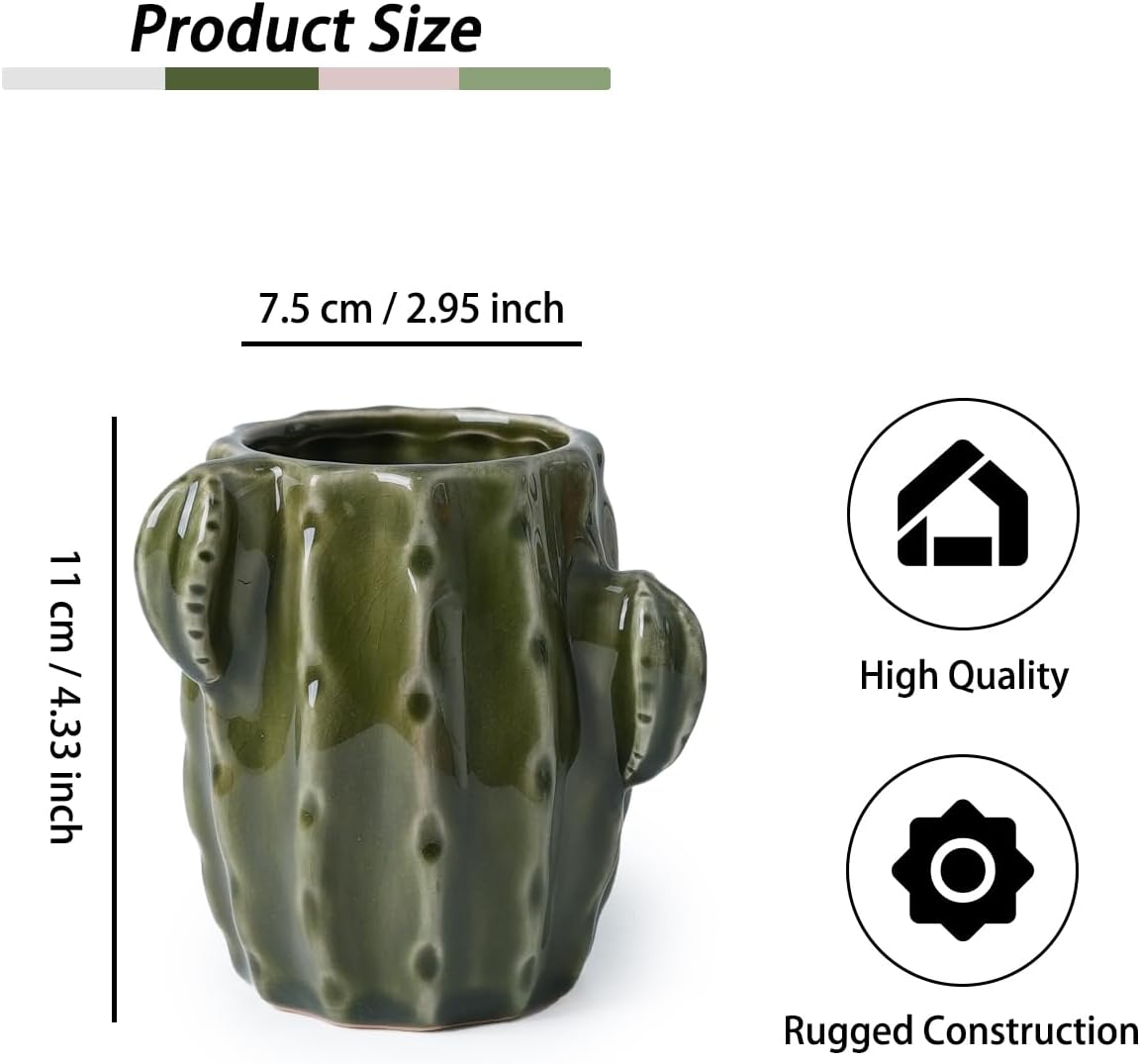 Cactus Ceramic Pencil Holder for Desk, Cute Western Office Decor | Stable Organizer for Pen, Makeup Brush & Toothbrush, Lovely Decor for Bathroom, School or Home Desk, Ideal Gift Choice