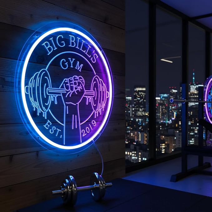 Personalized Gym Neon Sign, Large Custom Dumbbell Barbell Name LED RGB Multiple - Image 2