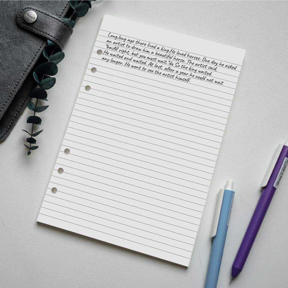 A5 Lined Paper, Refills for Filofax Planner, Organizer, Binders, 6 Hole Punched, 100 Sheets/200 Pages, 100gsm, White, 5.8 x 8.2 Inch