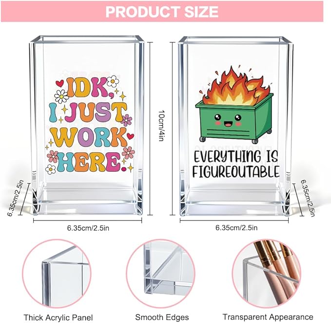 Vgrti Funny Dumpster Fire Work 2 Pack Acrylic Cosmetic Pencil Pen Holder Cup - Image 2