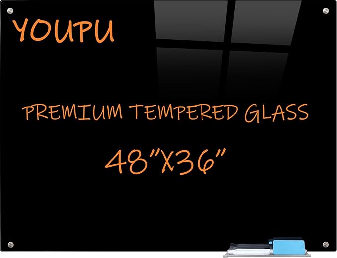 Magnetic Glass Writeboard 48"x36" Premium Tempered Dry Erase Boards Wall by YoupuStationery