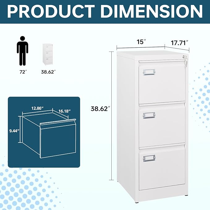 MIIIKO 3 Drawer File Cabinet, Home Office File Folders Storage Cabinet - Image 3