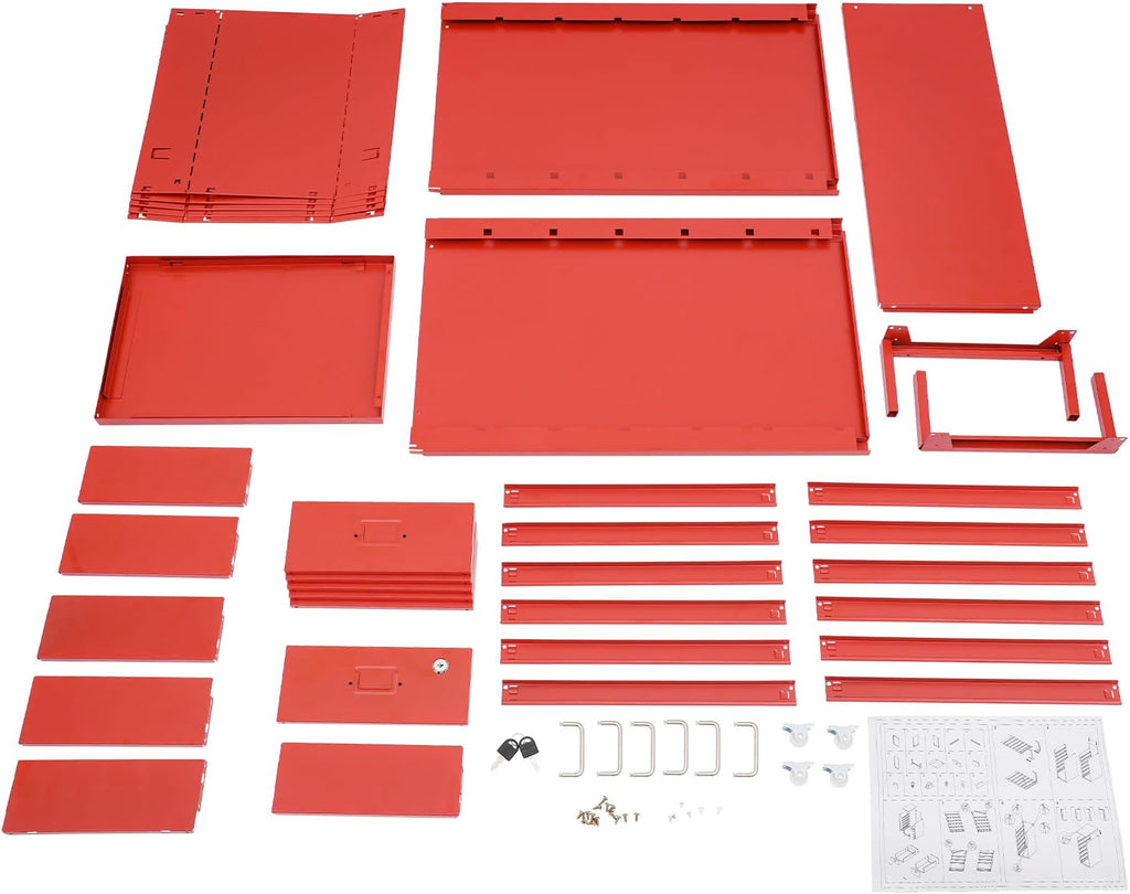 4 Drawer File Cabinet with Lock,Metal Office Filing Cabinets for Home Office,Metal Vertical File Storage Cabinet with Wheels,Storage A4/Letter/Legal (Red)