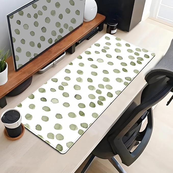 Cute Polka Dot Minimalist Green Keyboard Pad Simple & Atmospheric Desk Mat XL - Image 4
