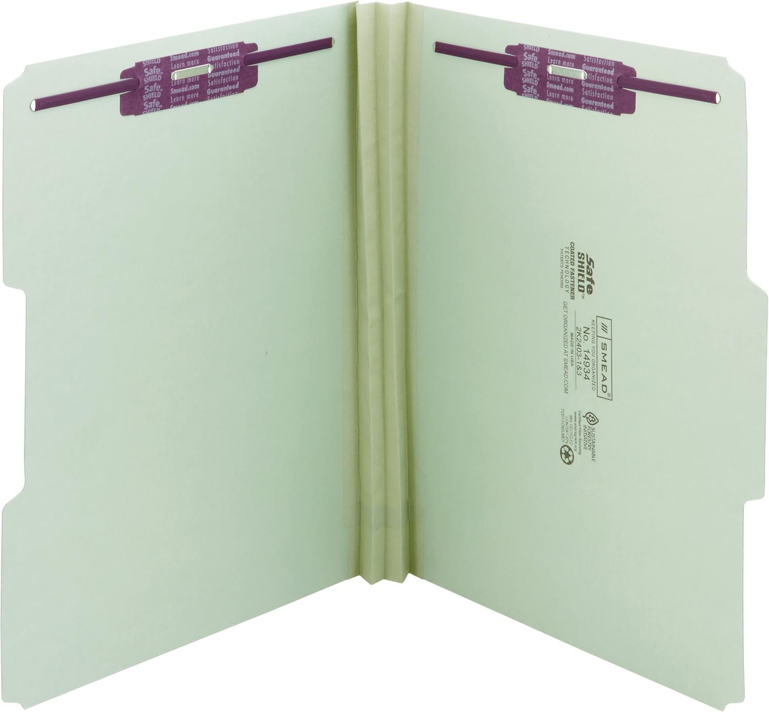 Smead Pressboard Fastener File Folder with SafeSHIELD, 1/3 Cut Tab, 51 Mm Expansion, Letter Size, Gray, Green, 25 Count, 14934