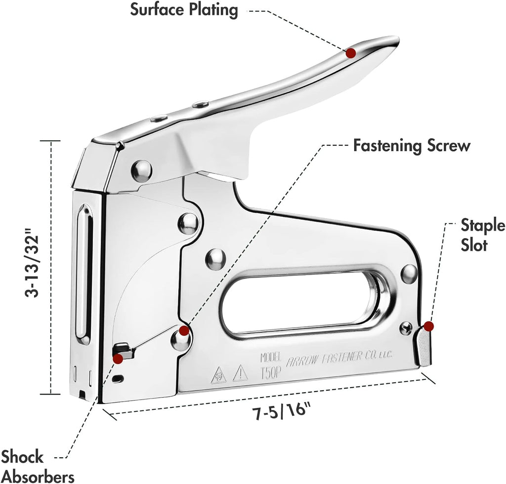 Arrow T50 Heavy Duty Staple Gun Kit with 3750 Pieces T50 Staples | All Chrome Steel Stapler with 3750 Pieces T50 1/4", 3/8", 1/2" Staples, for Upholstery Professional Projects
