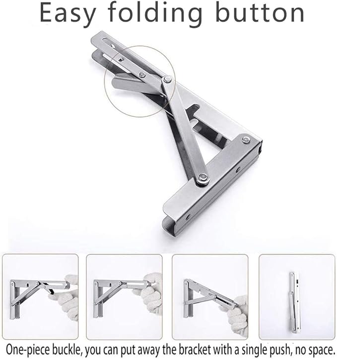 Folding Shelf Brackets, Max Load 300 lb, Heavy Duty Stainless Steel Collapsible - Image 5