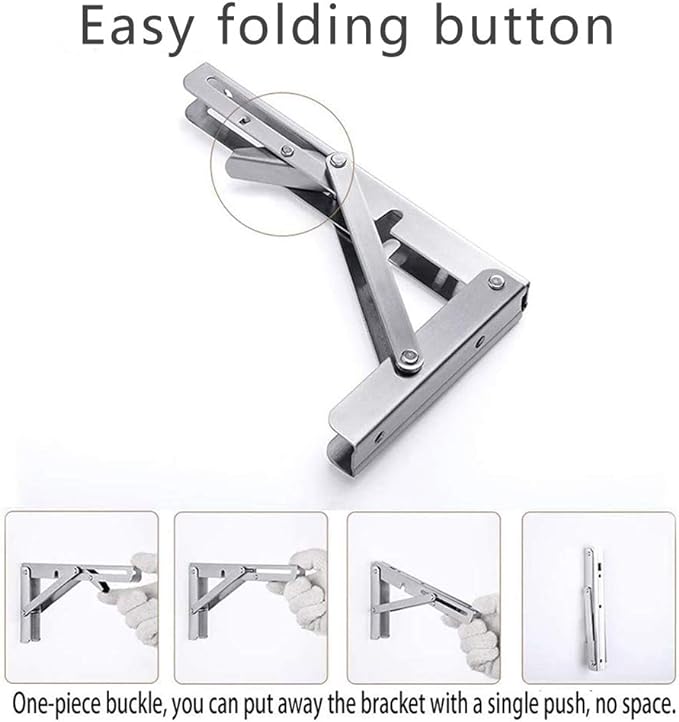 Folding Shelf Brackets, Max Load 300 lb, Heavy Duty Stainless Steel Collapsible - Image 5
