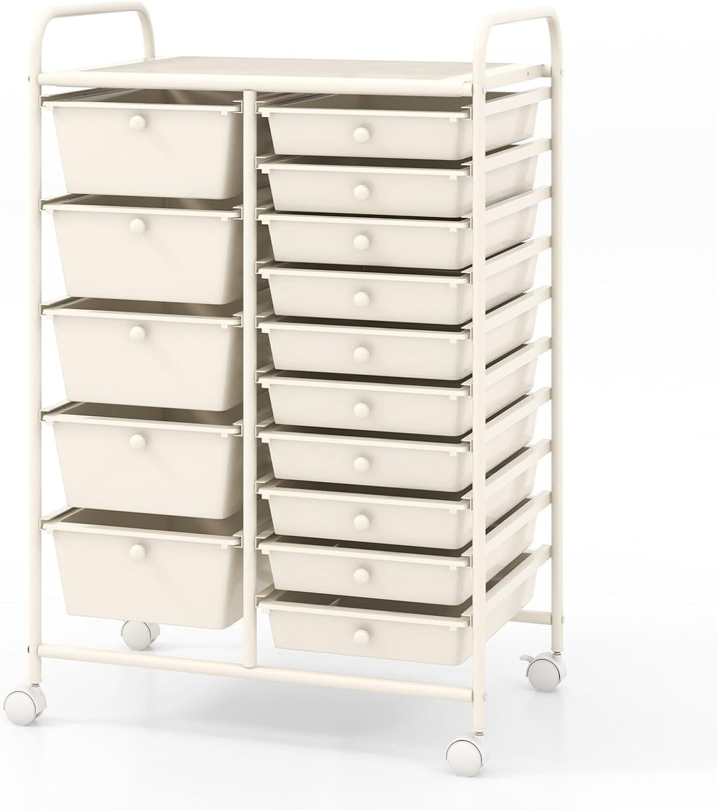 HAPPYGRILL 15-Drawer Rolling Cart, Storage Carts