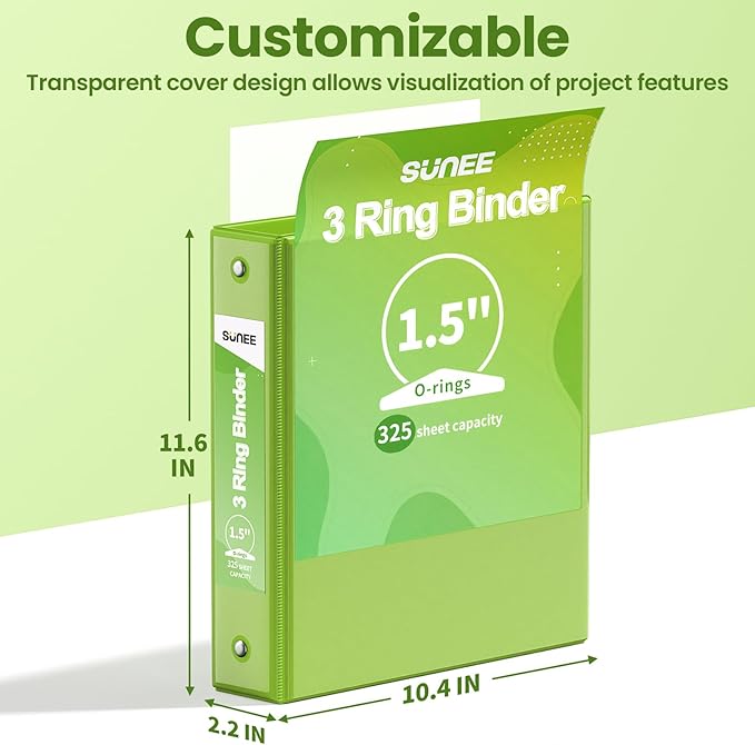 SUNEE 3 Ring Binder 1.5 Inch 1 Pack, Tender Green - Image 7