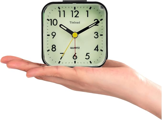 Tinload Small Battery Operated Analog Travel Alarm Clock Silent Non Ticking - Image 2
