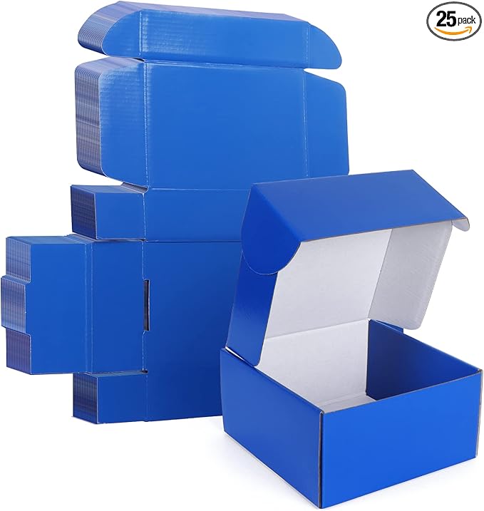 PHAREGE 8x8x4 inch Gift Shipping Boxes Bulk 25 Pack Blue, Tab Lock Tuck Top by PHAREGE