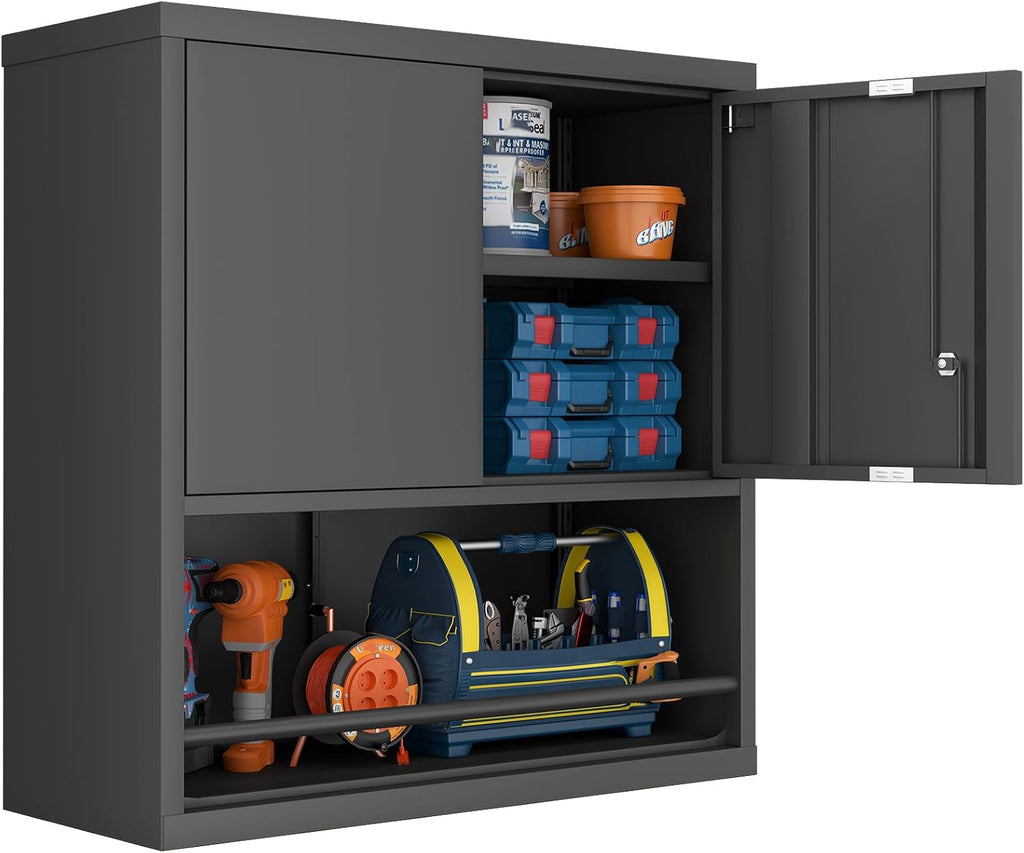 greatmeet locking metal garage wall cabinet with doors, side view