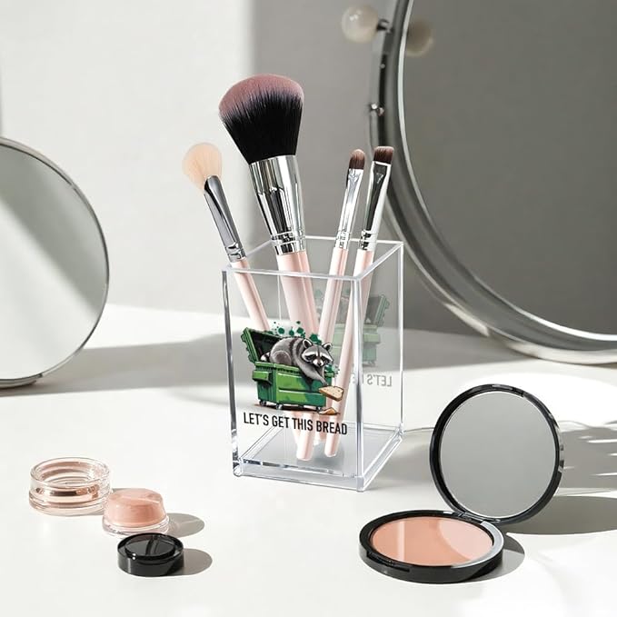Vgrti Let痴 Get This Bread Acrylic Cosmetic Pencil Pen Holder Cup, Funny Raccoon - Image 3