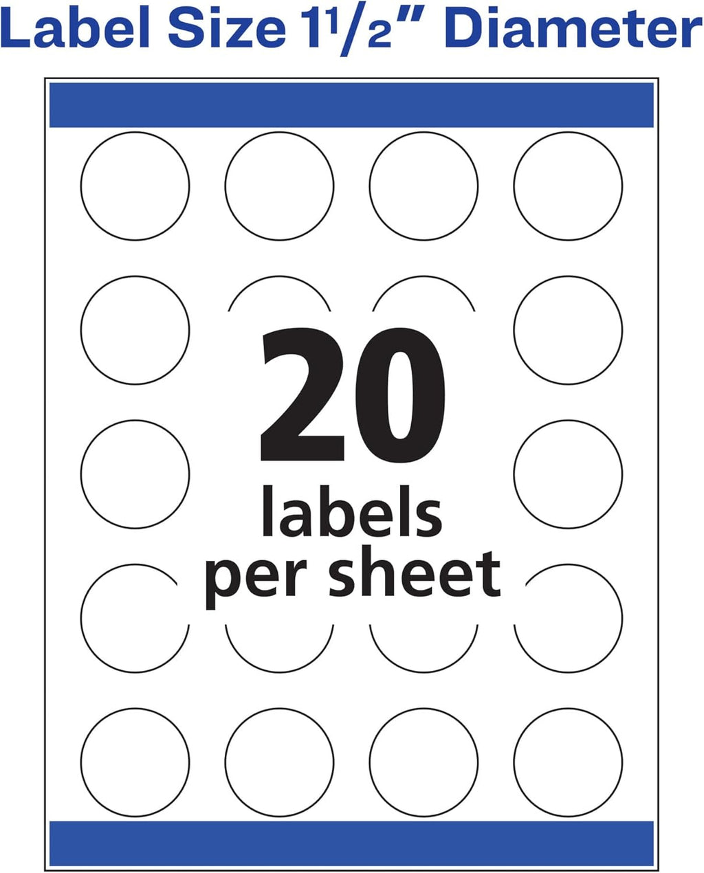 Avery Matte White Round Labels, Sure Feed Technology, Permanent Adhesive, 1-1/2", 400 Labels (8293)