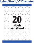 Avery Matte White Round Labels, Sure Feed Technology, Permanent Adhesive, 1-1/2", 400 Labels (8293)