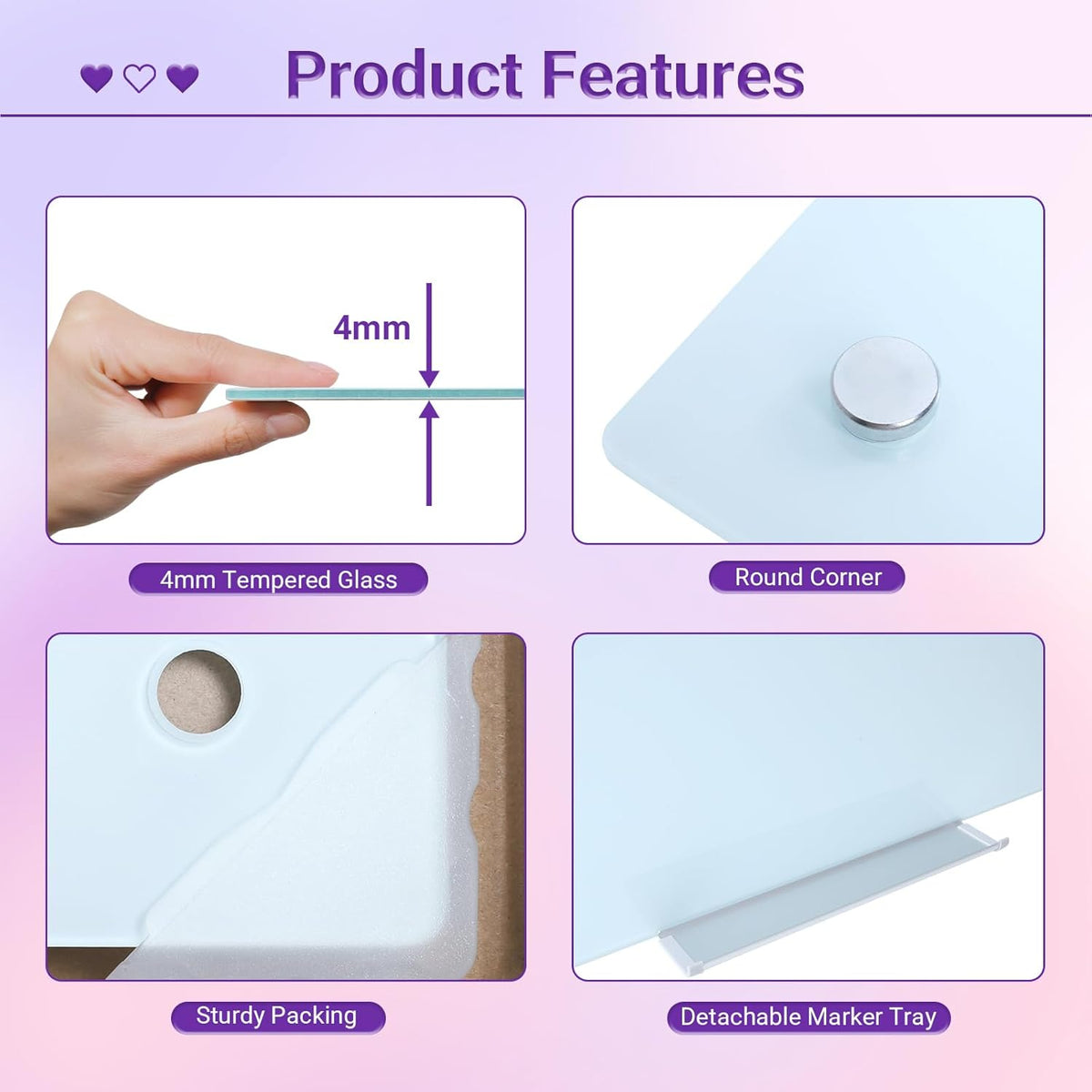 Magnetic Glass Whiteboard - 36” x 24” Glass Dry Erase Board for wall, Framele...