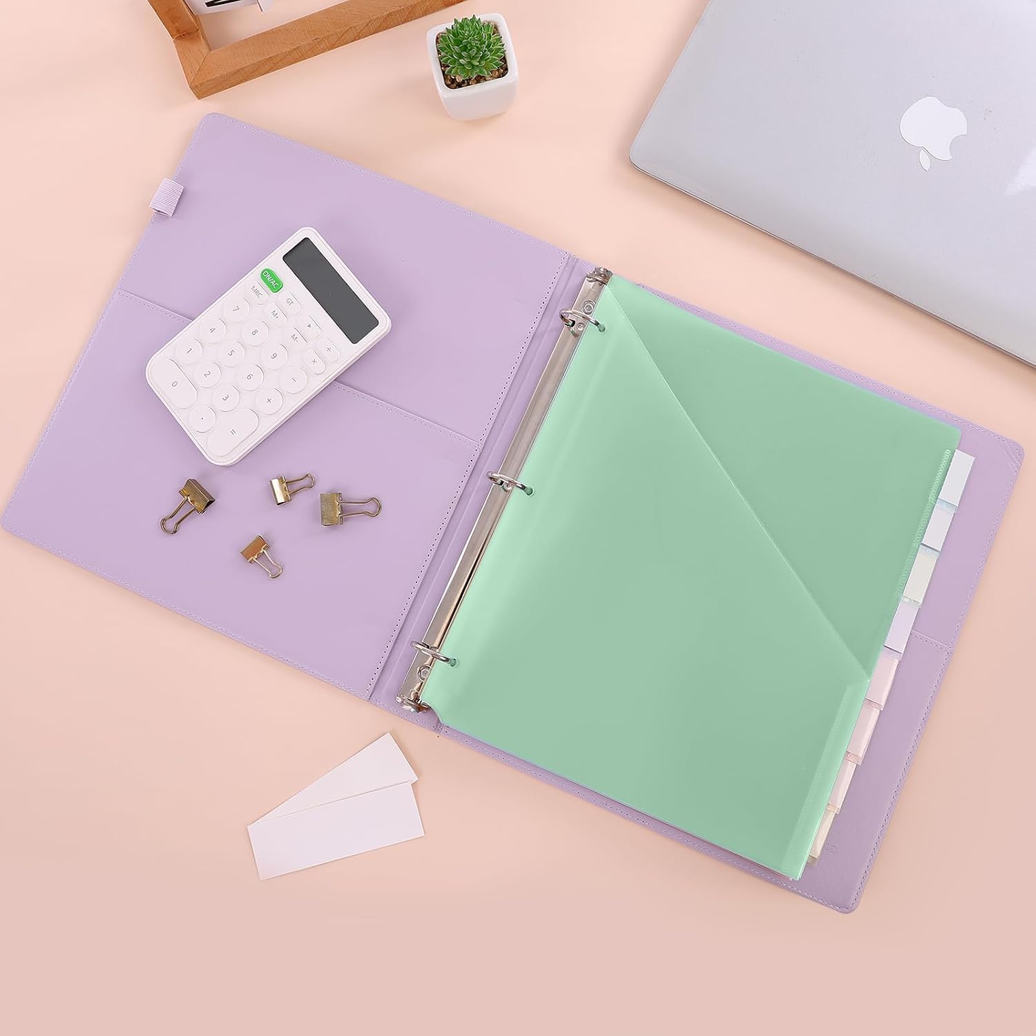 SKYDUE Pastel Binder Dividers with Tabs and Pockets - Soft Plastic Dividers for 3 Ring Binder, Includes 16 Blank Index Labels, for School & Office Organization, Green