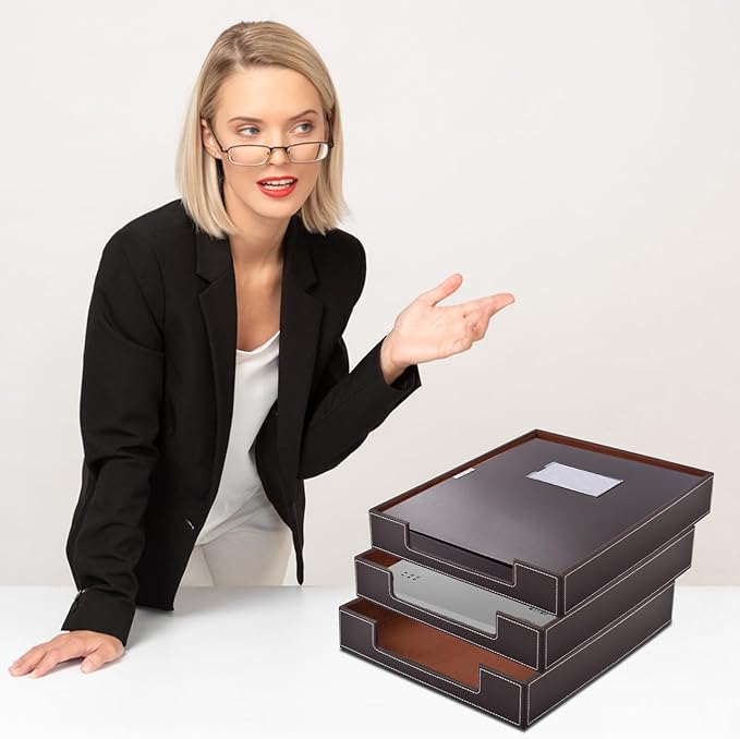 Leather Letter Tray, Office Supplies Desk Organizer - Image 10