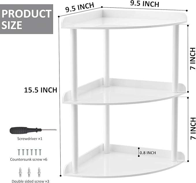 Sezanrpt 3 Tier Acrylic Corner Shelf Organizer Storage 9.5x9.5x15.7 Inch - Image 3