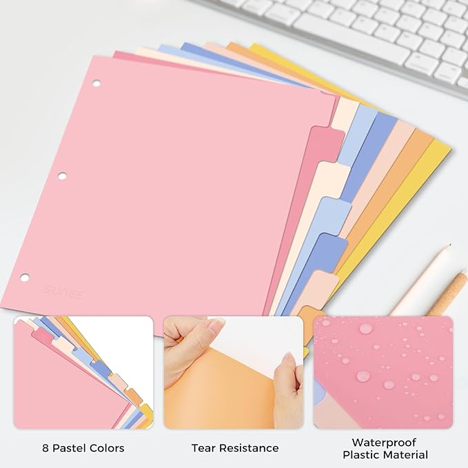 SUNEE 8 Tab Binder Dividers, Plastic Dividers - Image 5