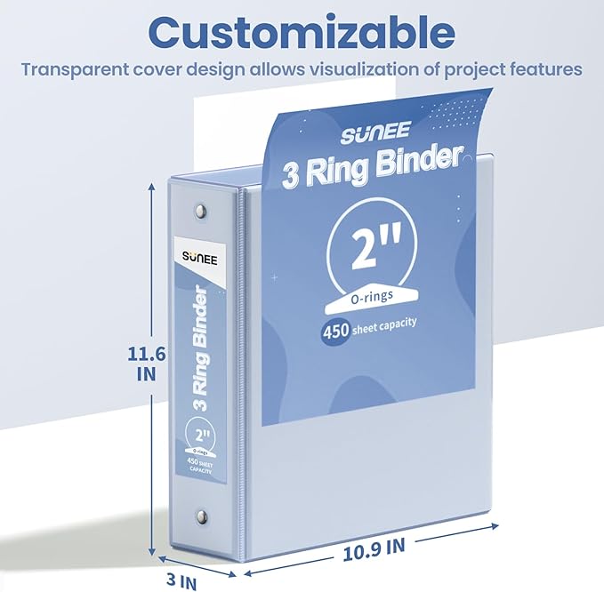 SUNEE 3 Ring Binder 2 Inch 1 Pack, Haze Blue - Image 7