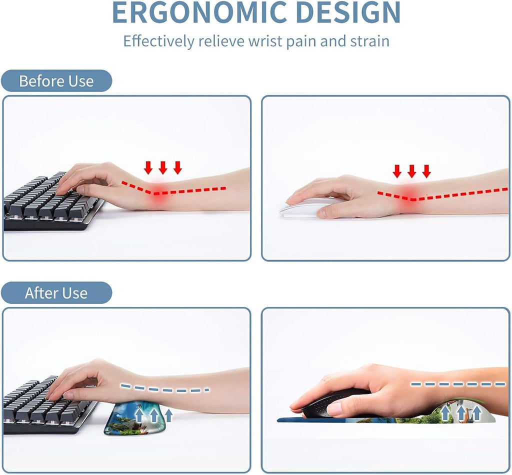 Keyboard Wrist Rest and Mouse Wrist Rest Pad Set, Made of Memory Foam with Non Slip Rubber Base Ergonomic Gel Wrist Rest for Computer Keyboard Gaming Office Working, with Beach Sand Coaster