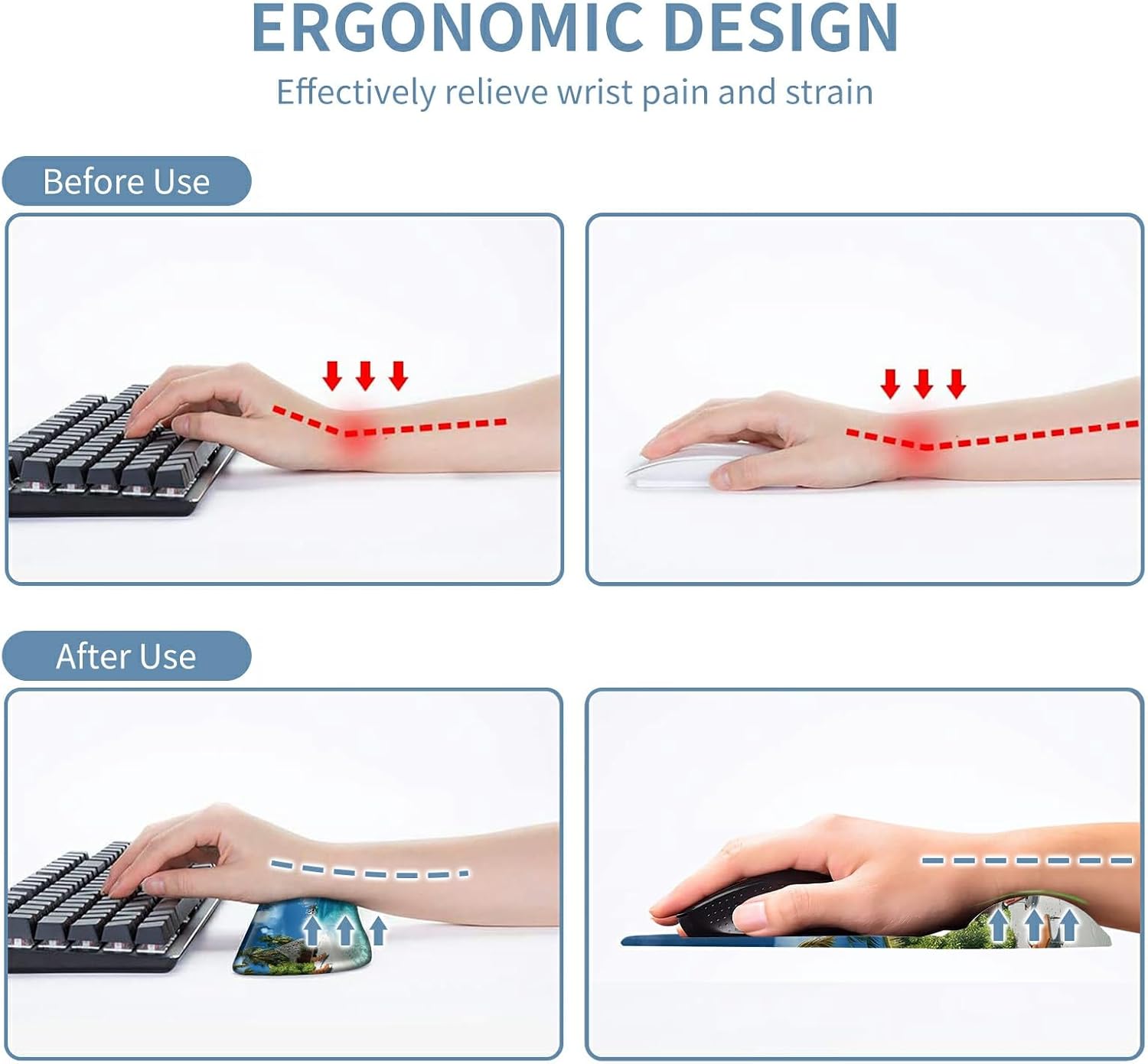 Keyboard Wrist Rest and Mouse Wrist Rest Pad Set, Made of Memory Foam with Non Slip Rubber Base Ergonomic Gel Wrist Rest for Computer Keyboard Gaming Office Working, with Beach Sand Coaster