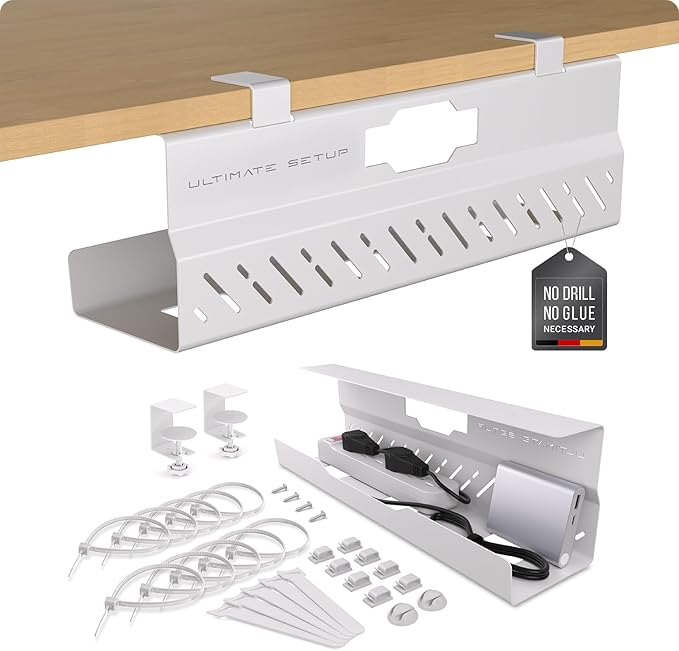 Under Desk Cable Management Tray no Drill – Wire Management by UltimateSetup