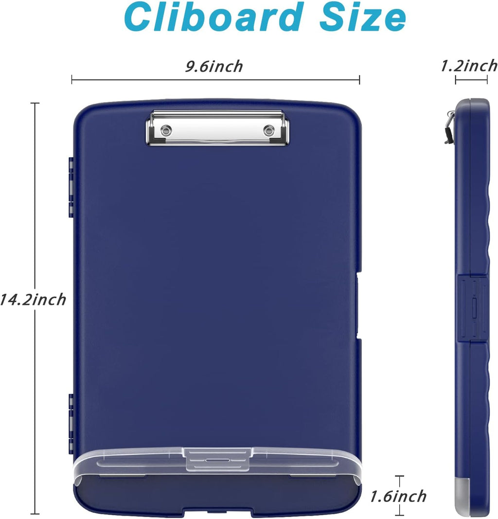 Rimilak Clipboard with Storage, 8.5 x 11'' High Capacity Clip Board, Blue | Smooth Writing, Side-Opening Plastic Folder with Pen Holder, Size 14.2 x 9.6 x 1.2″ ,for Classroom, Teacher, Student