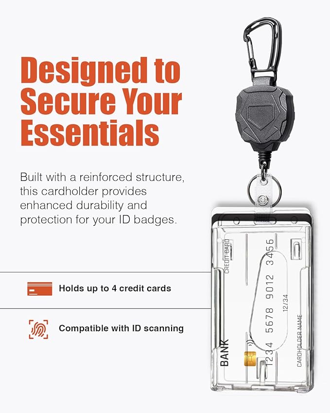 Badge Holder Retractable Clip Heavy Duty Carabiner Badge Reel Keychain - Image 5