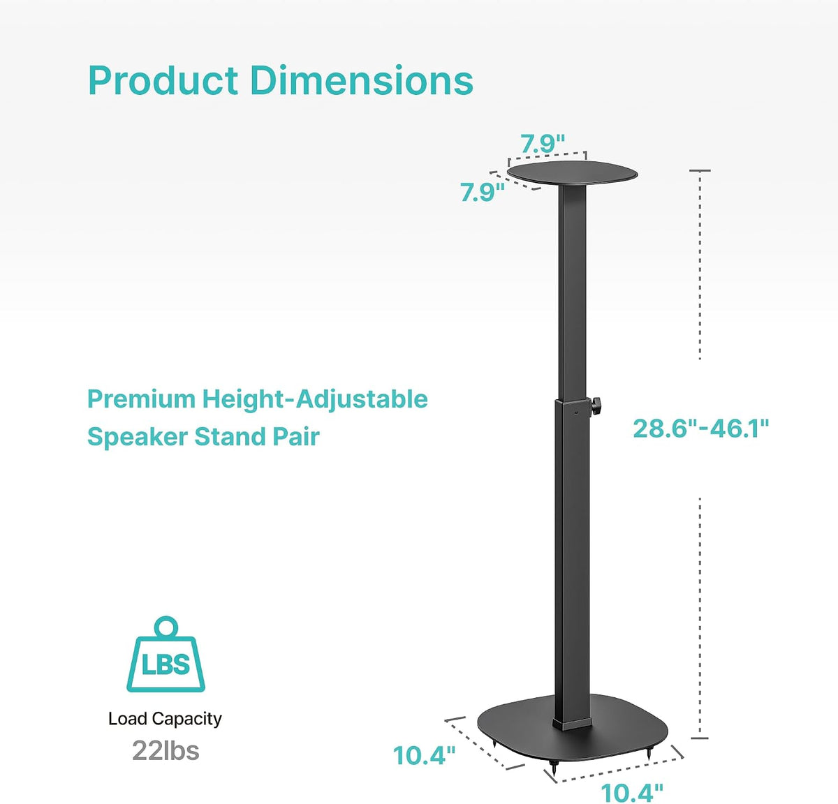 Height-Adjustable Speaker Stand Pair from 28.6" to 46.1",22lbs Capa...