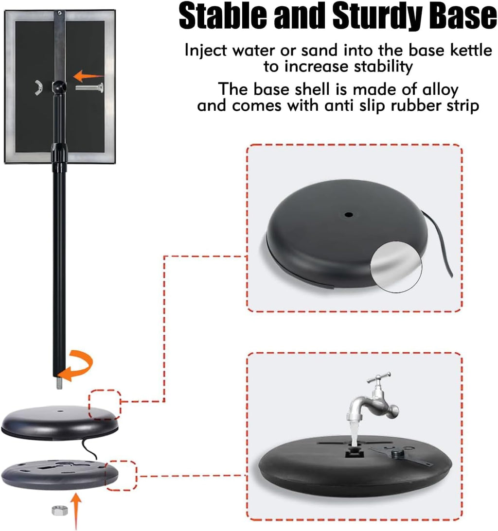 adjustable sign stand for display, pedestal floor signage, side view
