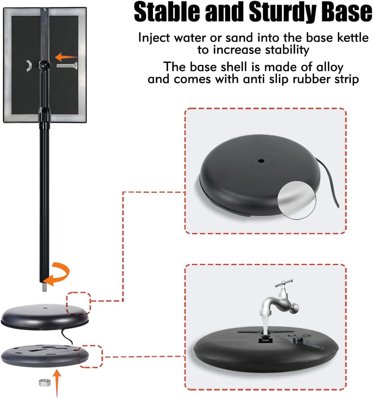adjustable sign stand for display, pedestal floor signage, side view