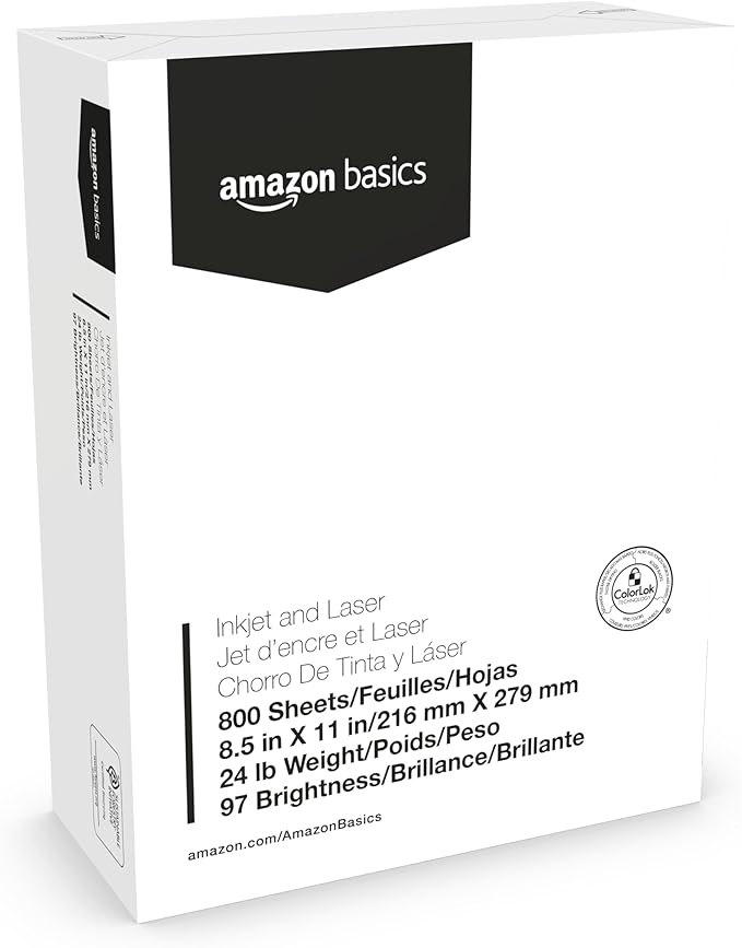 Amazon Basics Multipurpose Copy Printer Paper, 8.5 x 11 Inches, 24 lb, 1 Mega by AmazonBasics