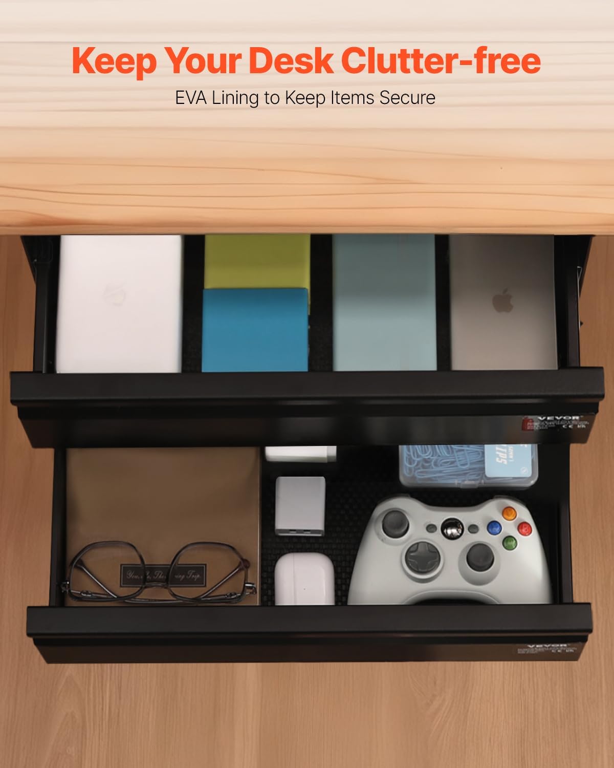 VEVOR Under Desk 2 Layer Slide Out Drawer, 16 inch Under Desk Pull-out Drawer...