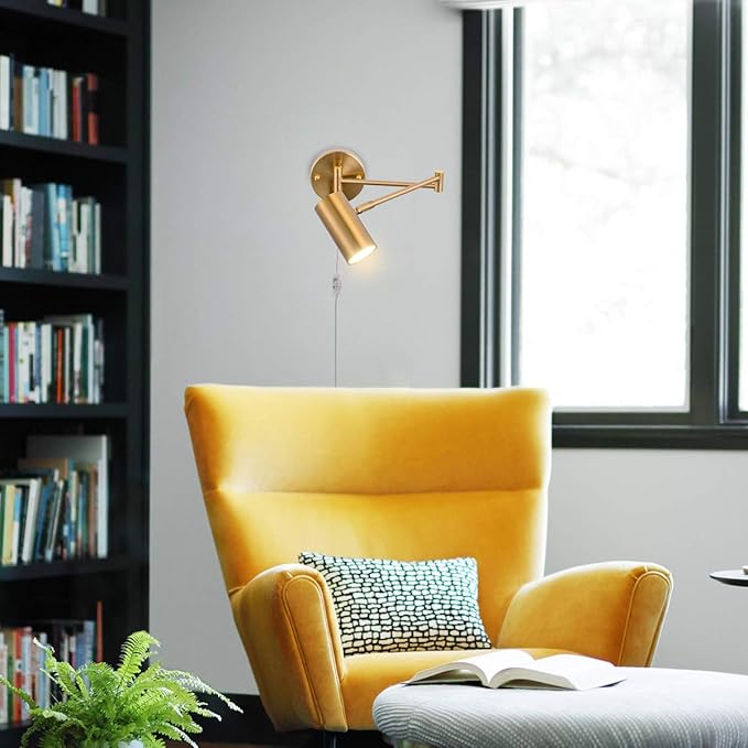 Ahaloye Gold Plug in Wall Sconces Set of 2, Modern Swing Arms Wall Lamp - Image 5