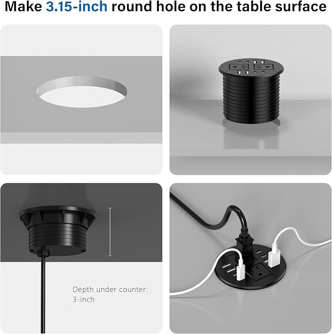 Jgstkcity Power Strip, Desktop Recessed Power Grommet, 40W Total USB C Fast - Image 7