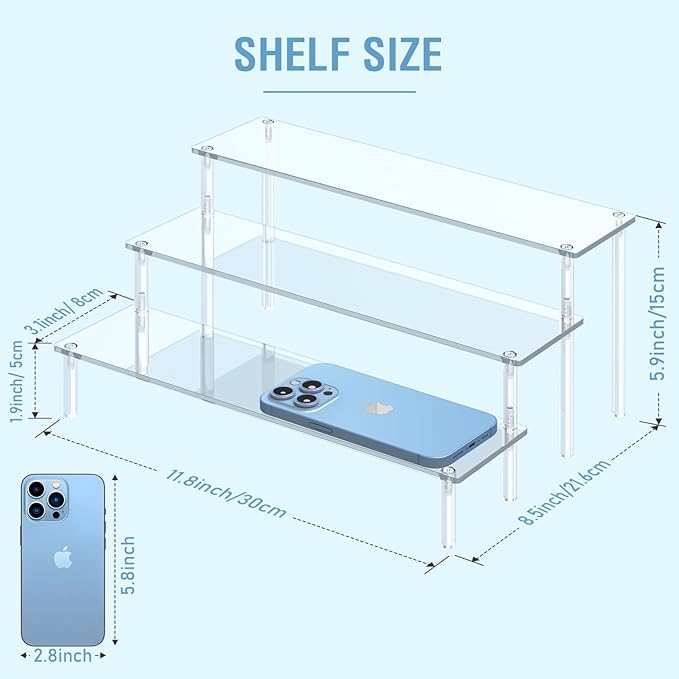 Aredpoook Acrylic Display Risers, 3 Tier Perfume Organizer Stand, Large Shelf - Image 2