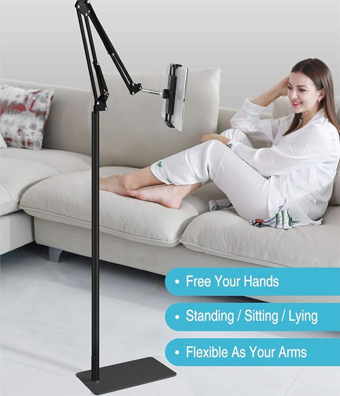 Tablet Floor Stand with 5LB Metal Base, Overhead Bed Phone Stand Angle Height - Image 7