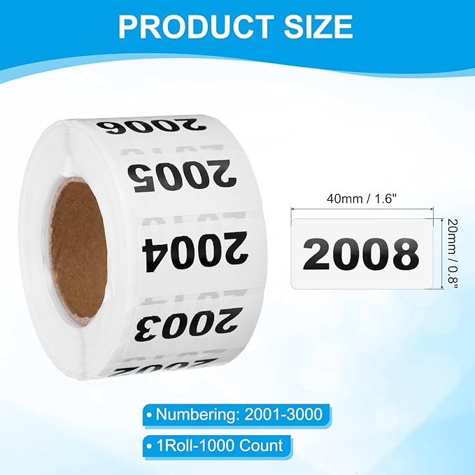 PATIKIL 0.8 x 1.6 Inch Inventory Number Sticker, 1 Roll 2001 to 3000 - Image 2