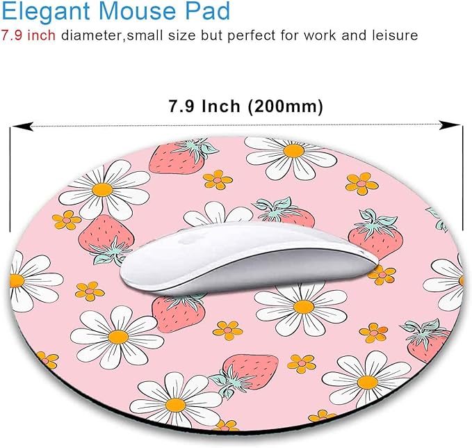 IMAYONDIA Round Pink Mouse Pad, Strawberry MousePad Small, Circular Pastel - Image 2