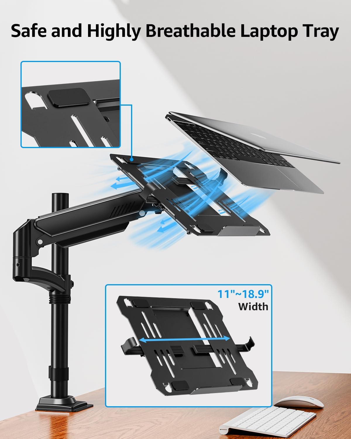 MOUNTUP Laptop Desk Mount, Adjustable Laptop Stand for max 17" Notebook ...
