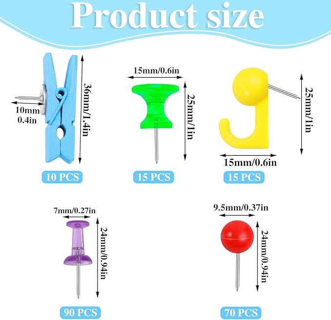200 Pieces Push Pins Set, Thumb Tacks Multicolor Pushpin Clips Decorative Push - Image 2